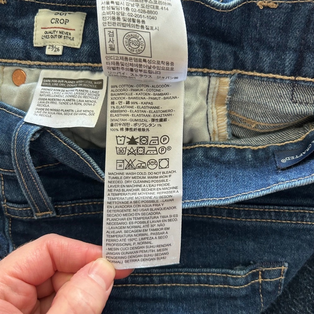 Levi's 501 Crop Jeans Dark Wash 29 High Rise Straight Leg - Picture 6 of 7
